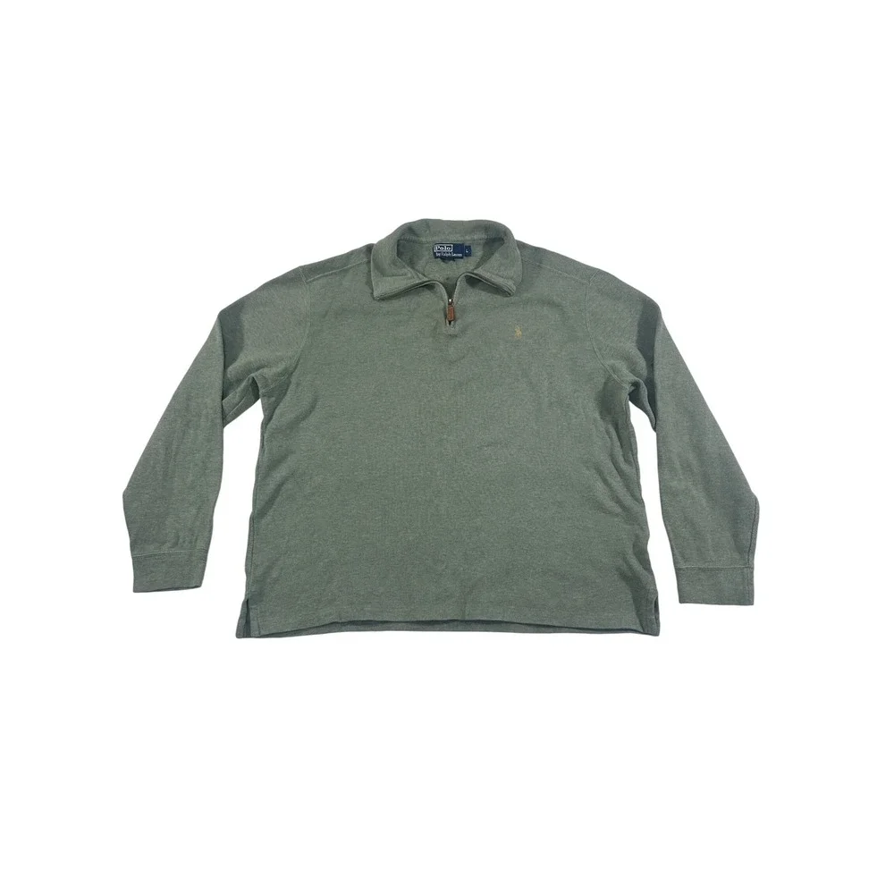 Polo Ralph‎ Lauren Mens Large Sage Green Quarter Zip Cotton Pullover Sweater L